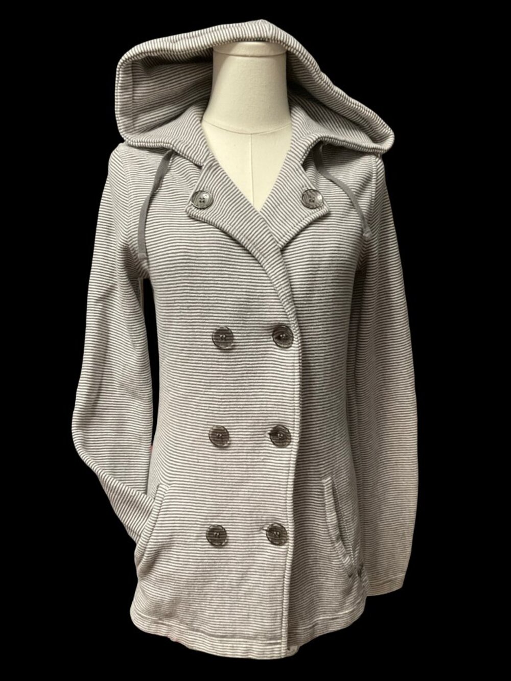 Grey/White Striped Hooded Sweater